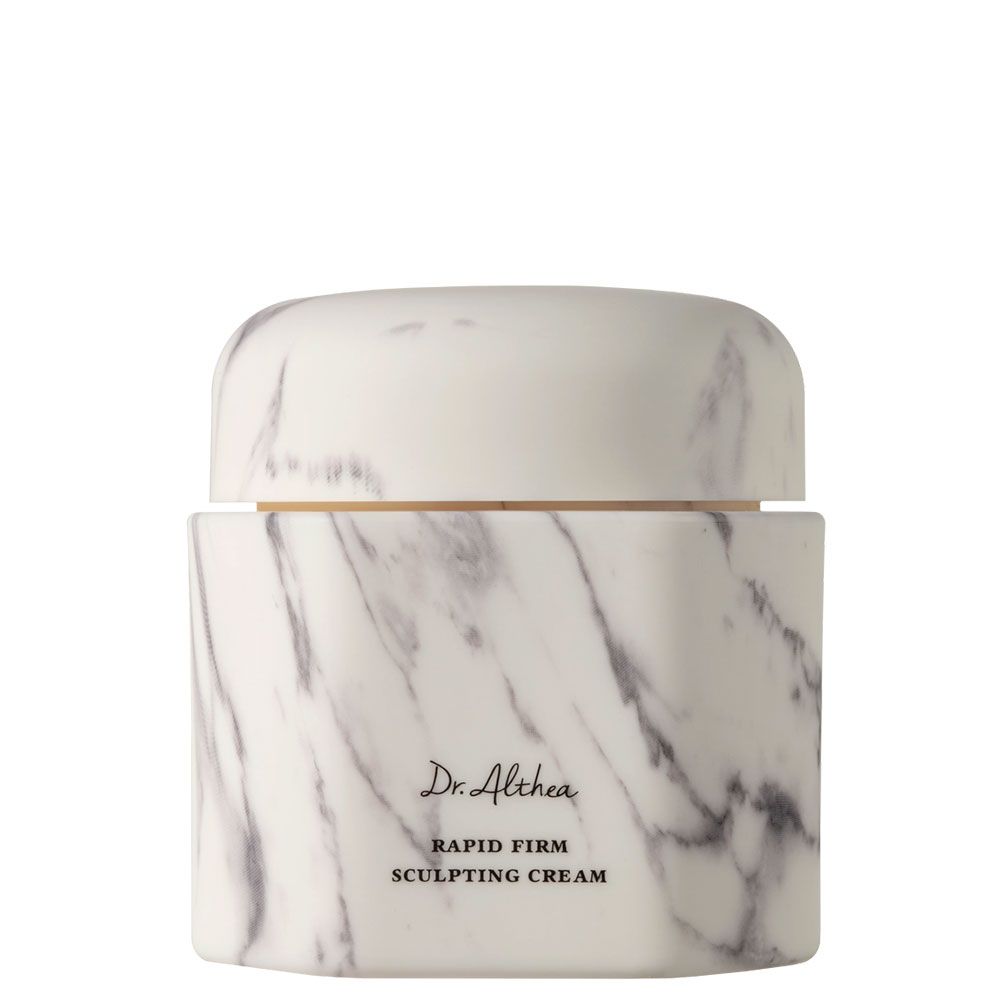 Marmorierter Tiegel mit Dr. Althea Rapid Firm Sculpting Cream Aufschrift.