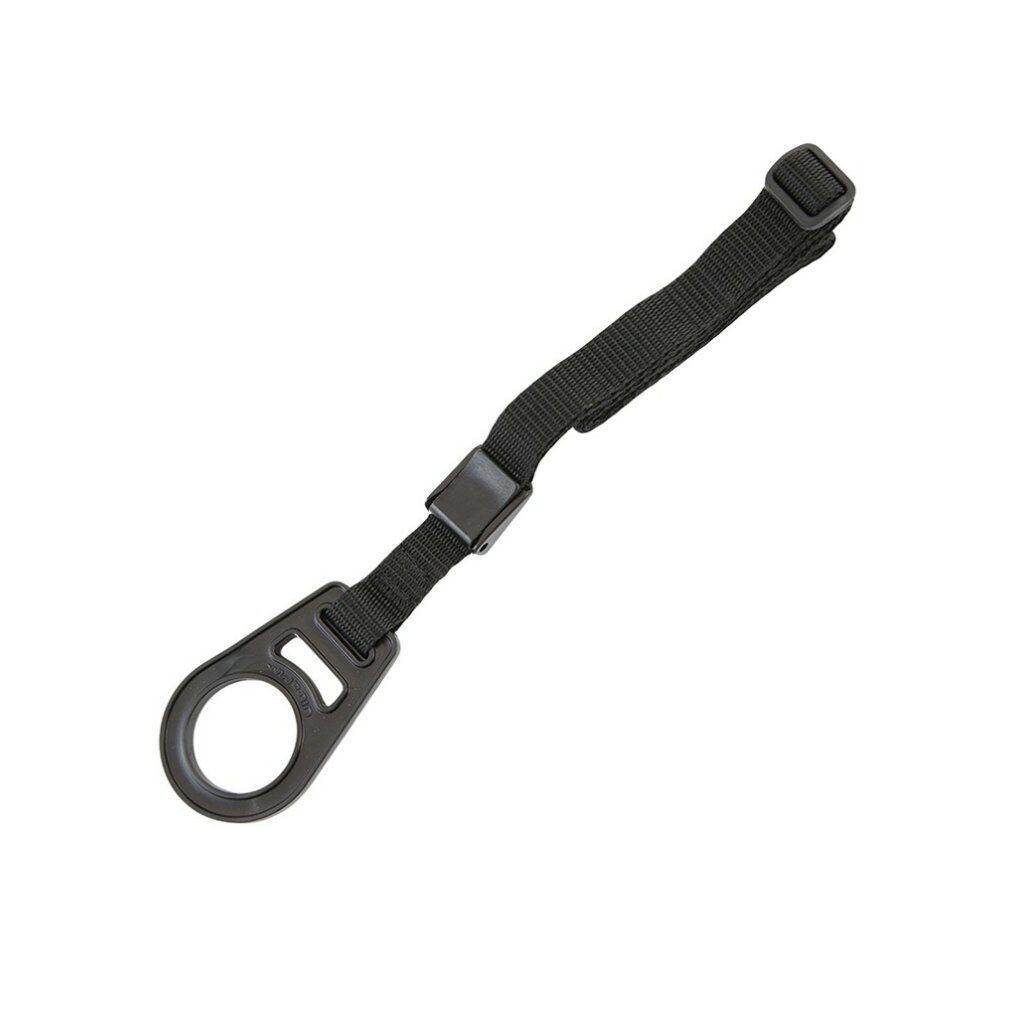 Schwarzer Shower Strap mit Schlaufe und Schnalle. Verstellbarer Gurt. Produkt für Intimgesundheit.