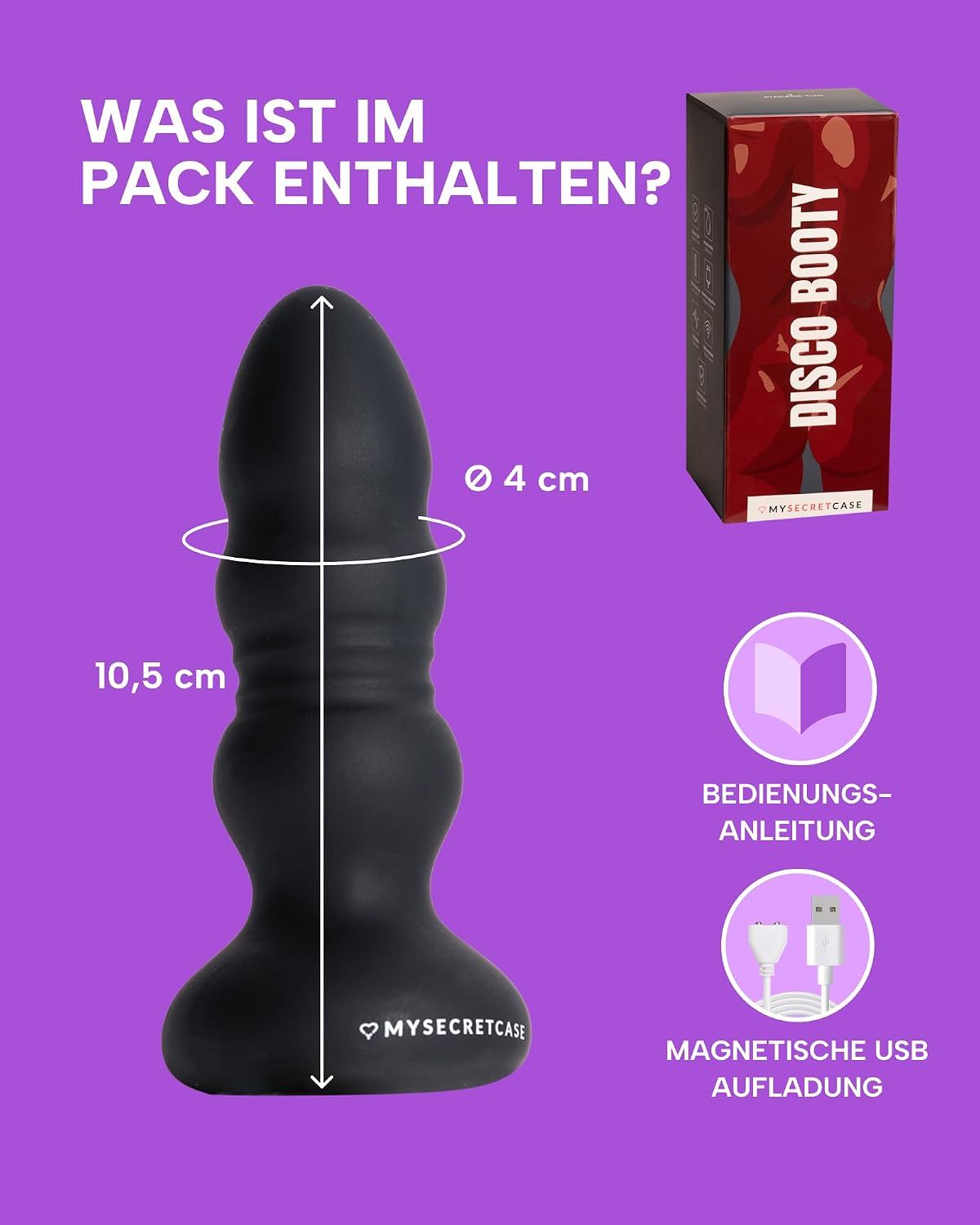 Lila Hand-förmiger Artikel mit detaillierter Fingerstruktur und einem kugelförmigen Ende. Maße: 19cm Gesamtlänge, 7.4cm breit, 16cm hoch.