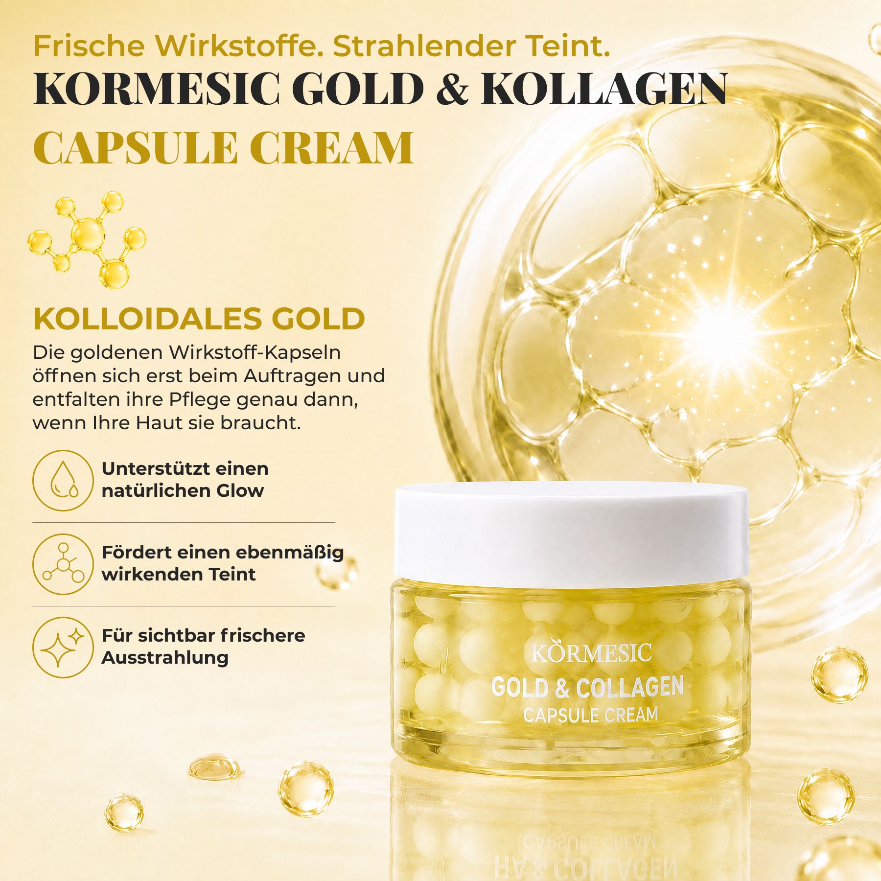 KORMESIC Gesichtscreme Kollagen Gold Kapselcreme Glow Strahlende Haut