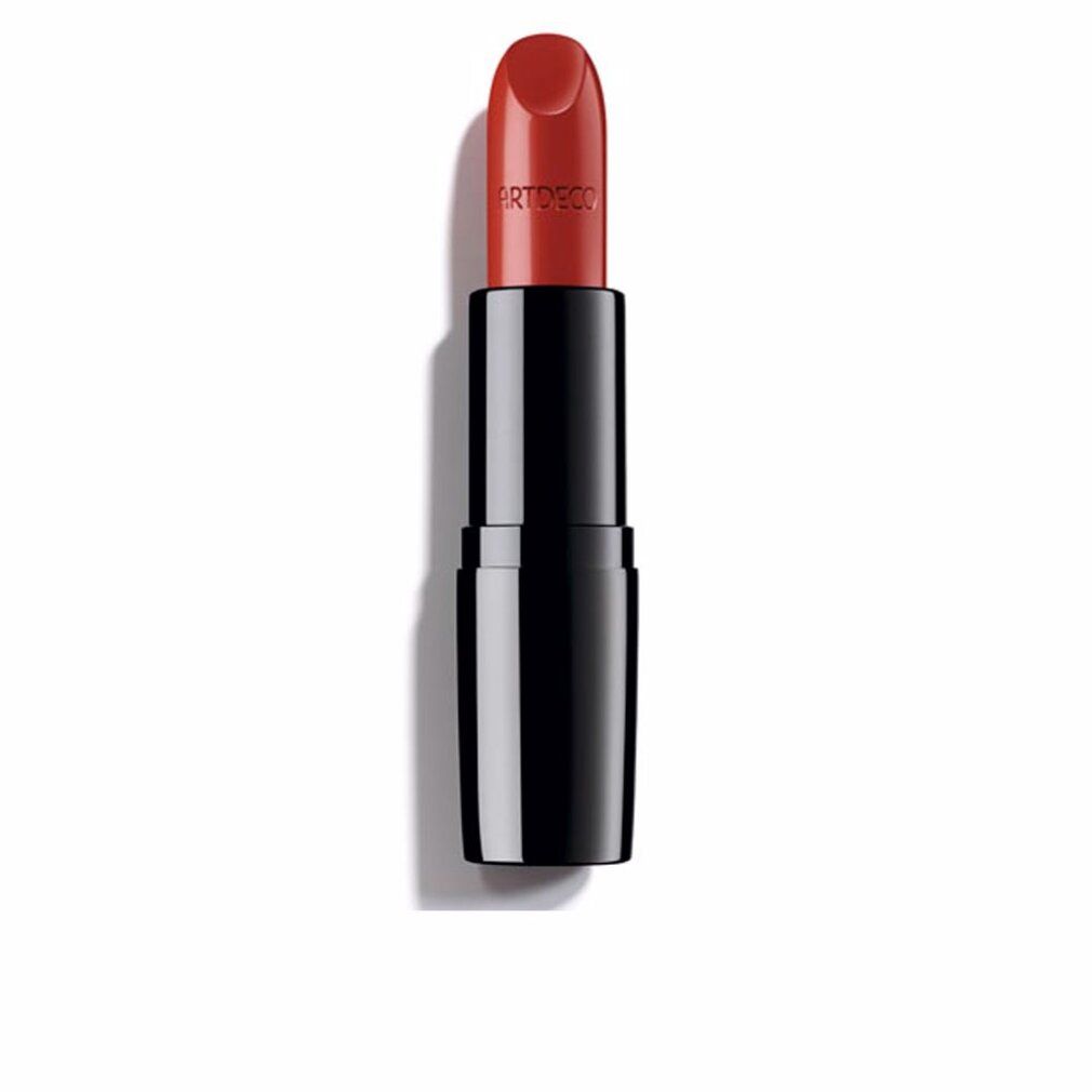 Roter Lippenstift, schwarze Hülse, Marke Artdeco. Aufschrift auf dem Lippenstift.