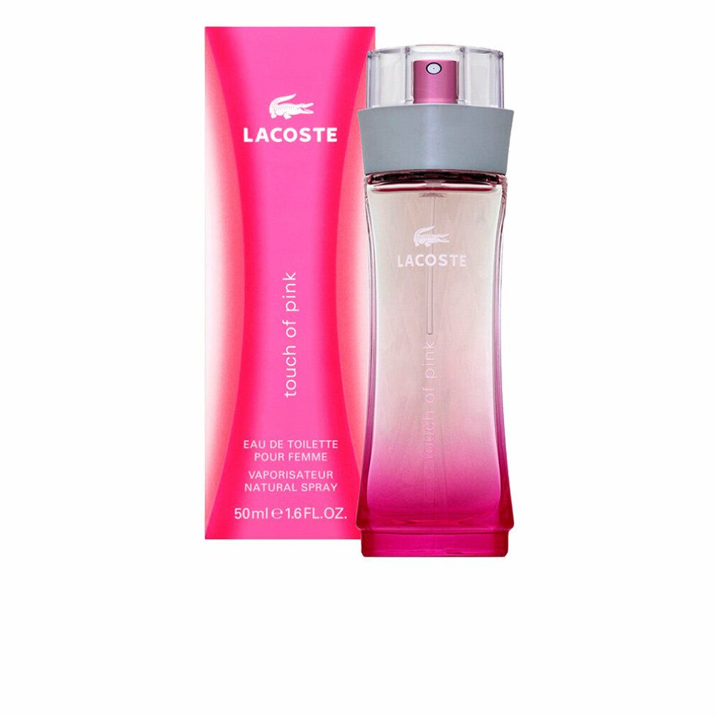 Lacoste Touch of Pink Eau de Toilette Flakon und Verpackung, 50ml.