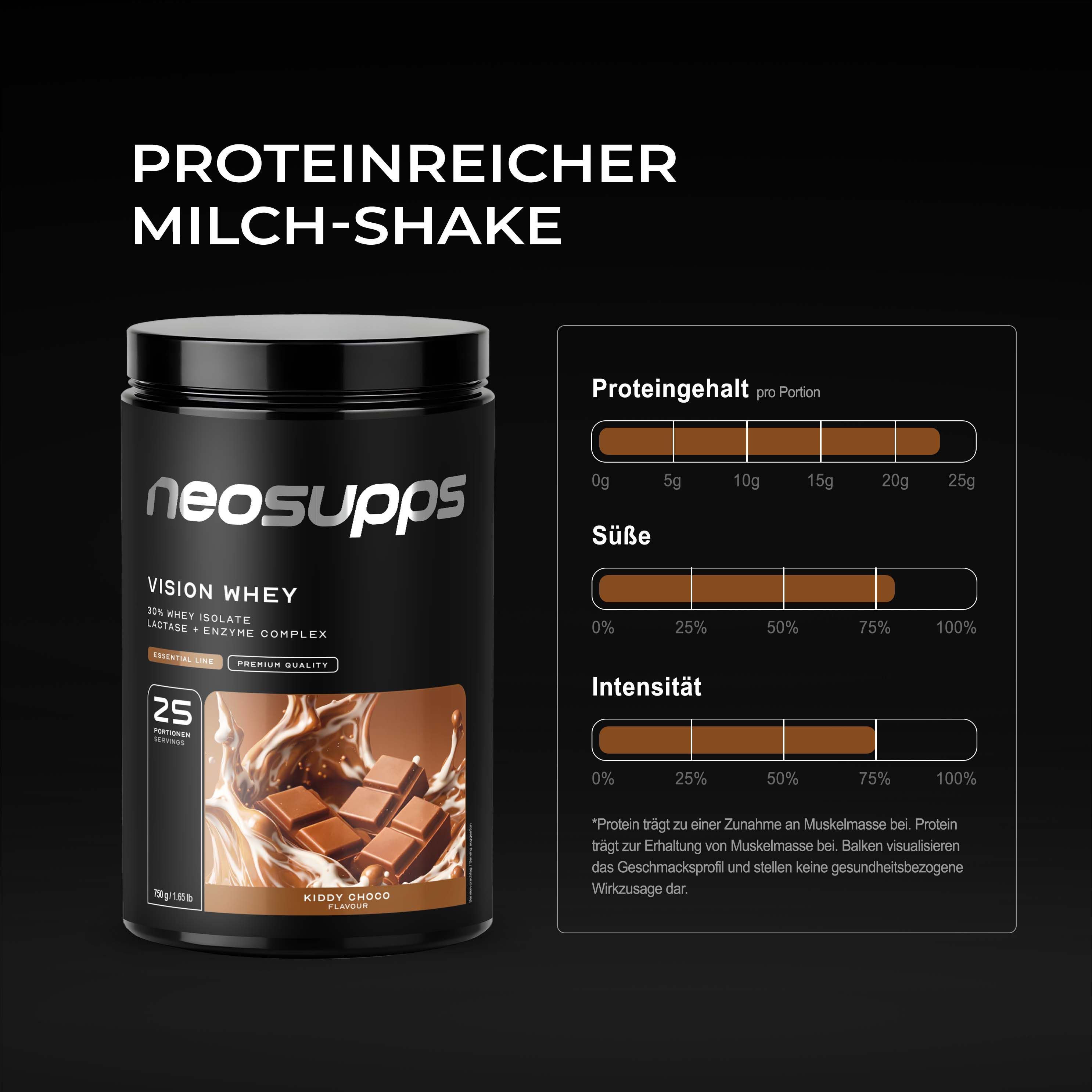 Neosupps Vision Whey Protein Kiddy Choco, 750g, Protein Pulver für Proteinshakes