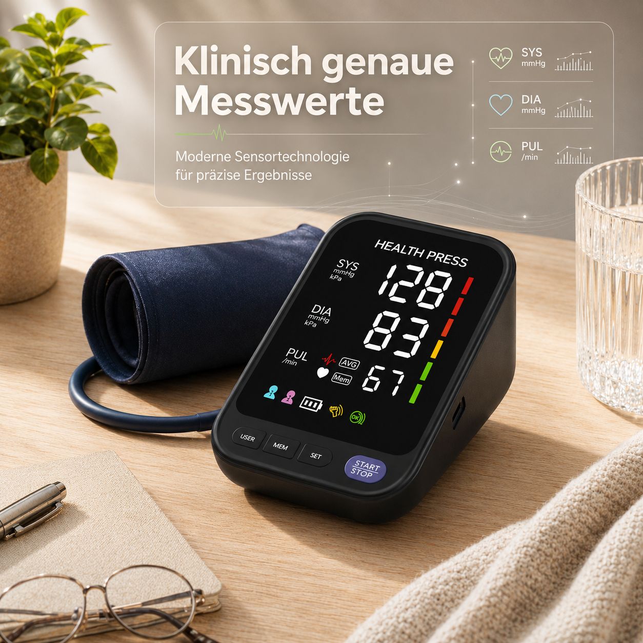 Health Press Blutdruckmessgerät Oberarm – Digitales Blutdruckmessgeraet mit Manschette