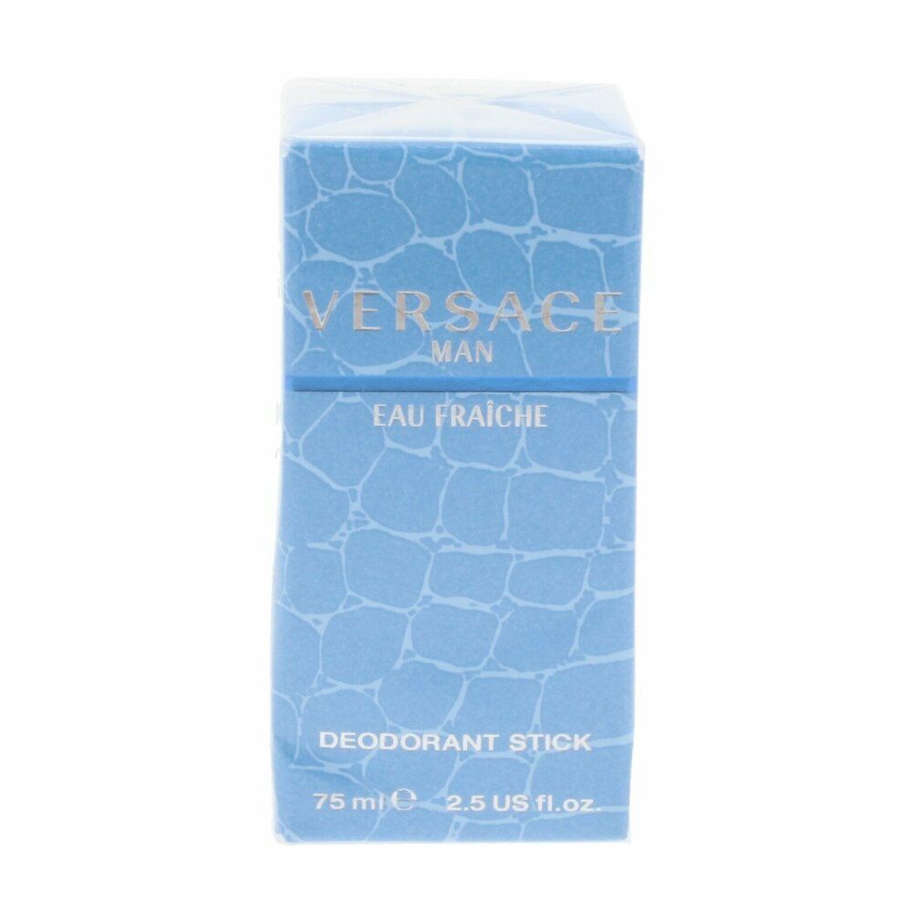 Blauer Karton mit Aufschrift: VERSACE MAN, EAU FRAICHE, DEODORANT STICK. 75 ml, 2.5 US fl.oz.