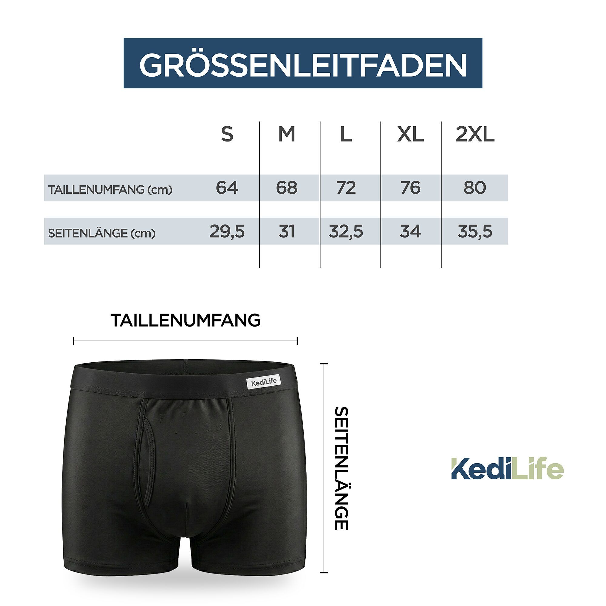 KediLife Inkontinenzunterhose für Herren, Boxershorts Blau