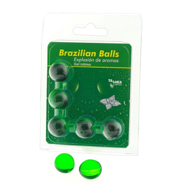 Grüne Kugeln in Blisterverpackung. Aufschrift "Brazilian Balls". Marke Taloka.