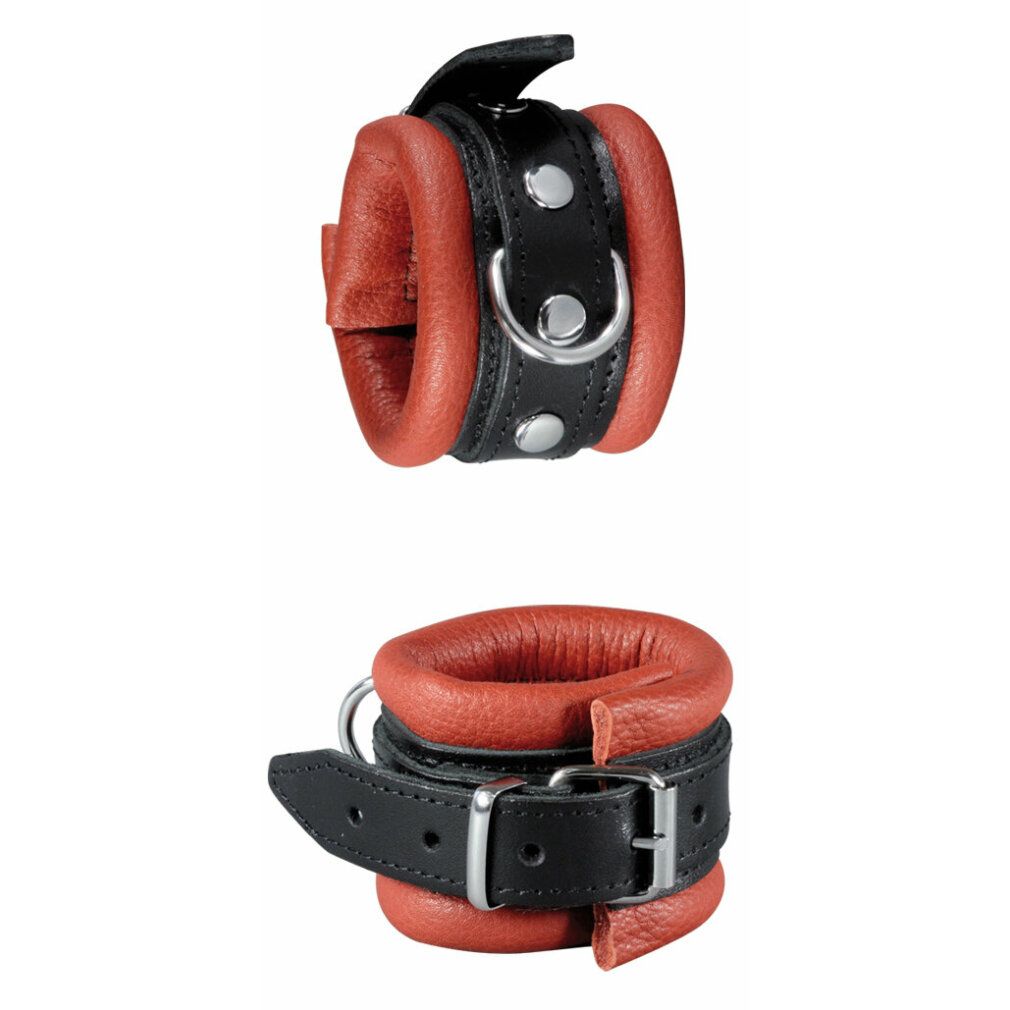 xx-dreamstoys Leder-Handfessel rot/schw.