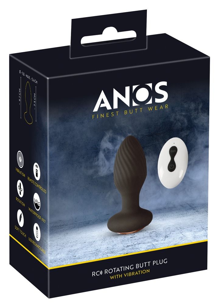 Verpackung des ANOS Rotierender Spiral-Analplug mit Produktabbildung und Details.