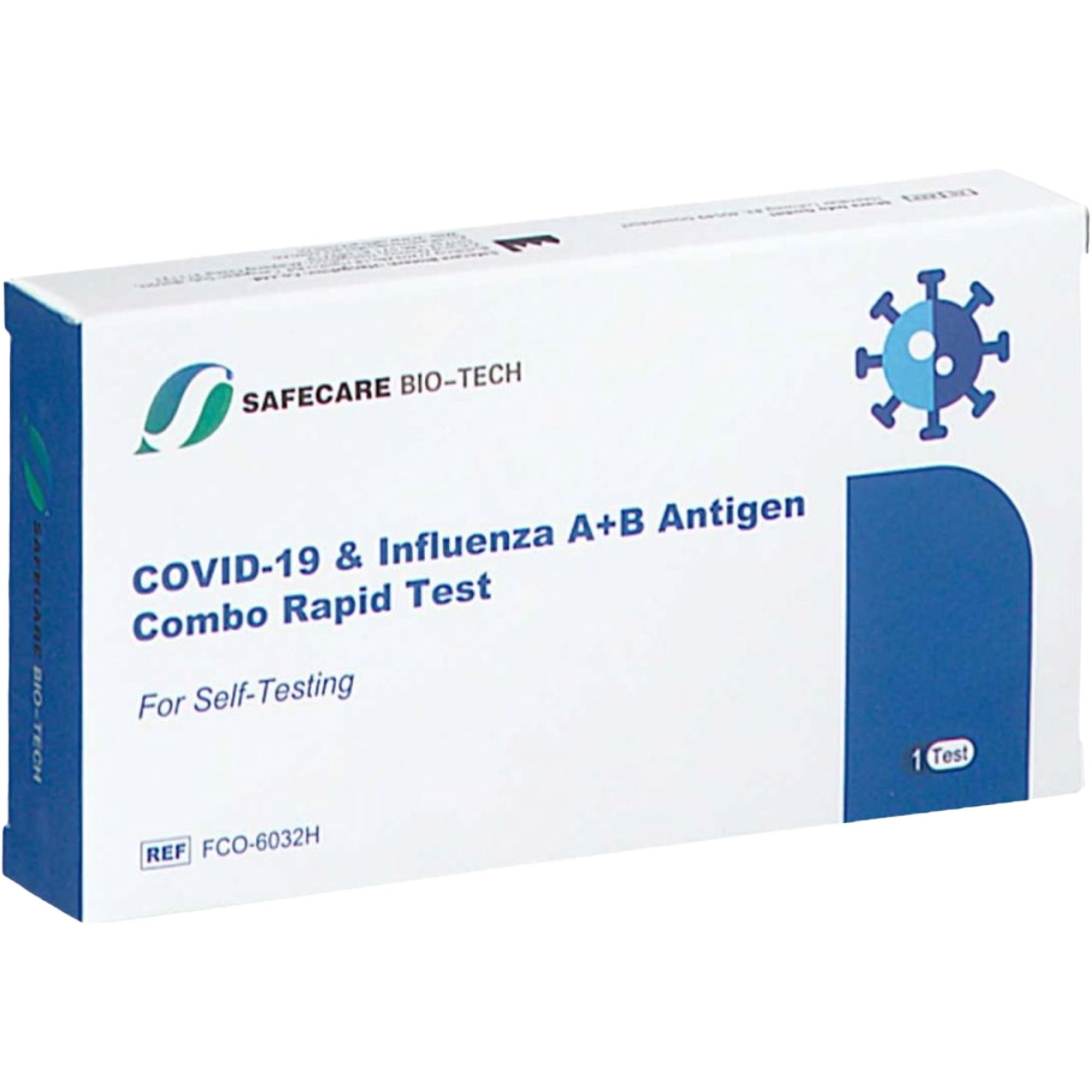 Safecare Bio-Tech COVID-19 & Influenza A+B Antigen Combo Rapid Test Karton, für Selbsttests.