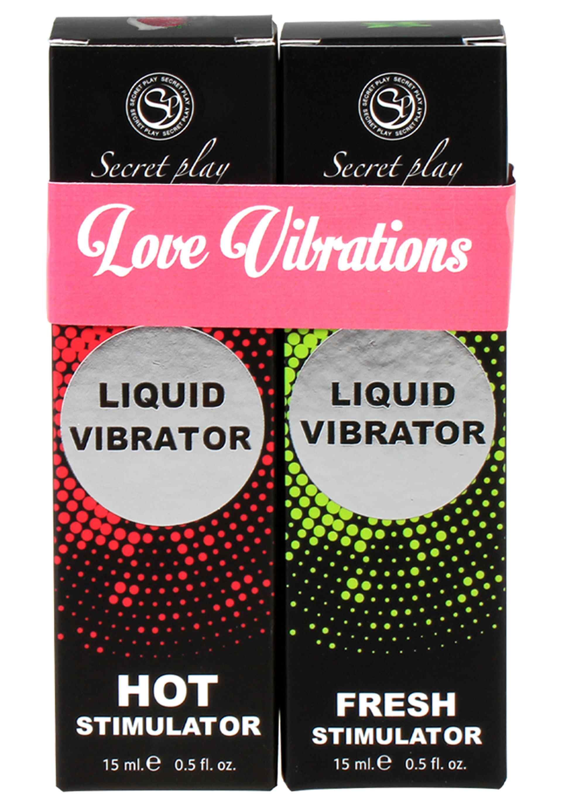 Zwei Packungen "Love Vibrations" Liquid Vibrator: "Hot Stimulator" und "Fresh Stimulator".