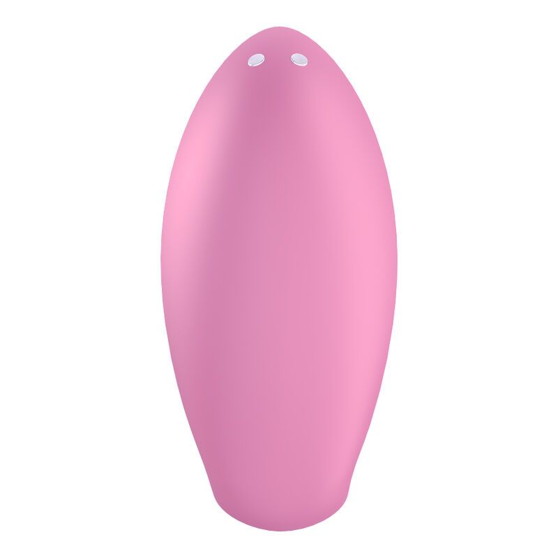 Rosa Finger-Vibrator. Ovale Form mit zwei kleinen Erhebungen. Glatte Oberfläche.