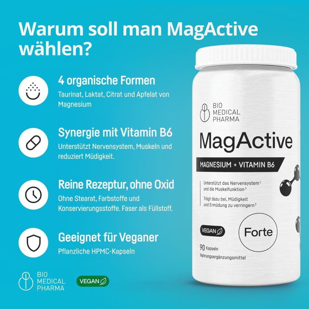 Bio Medical Pharma MagActive Magnesium Komplex mit Vitamin B6 Kapseln