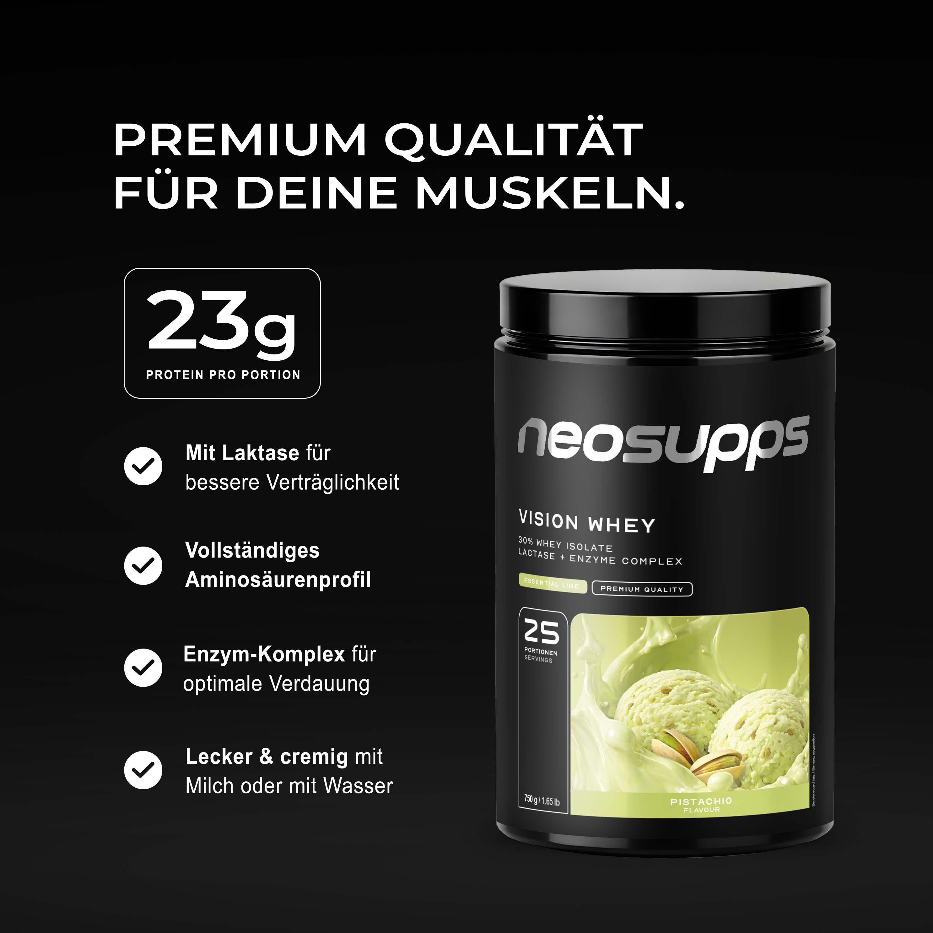 Neosupps Vision Whey Protein Pulver Pistachio, 750g, Protein Pulver für Proteinshakes