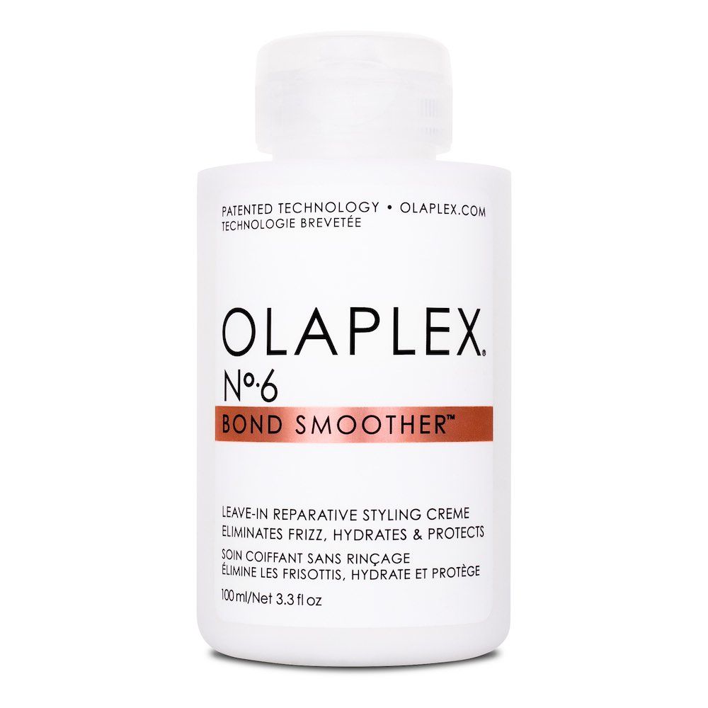 Weiße Flasche mit schwarzem Text. Olaplex No.6 Bond Smoother. Leave-in Stylingcreme. 100ml.