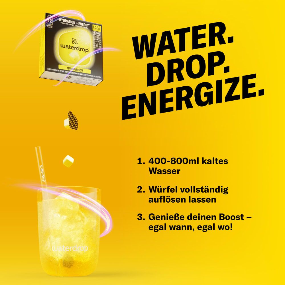 Zubereitung von waterdrop® Turbo Boost: Würfel in Wasser auflösen.