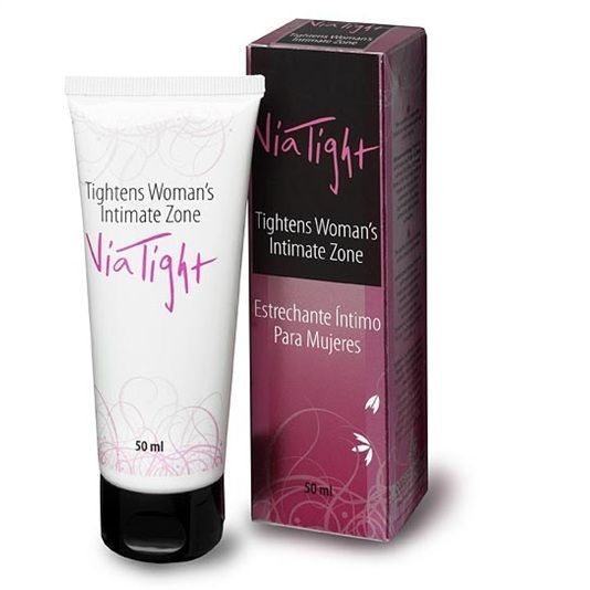 ViaTight Tube und Schachtel. Text: Tightens Woman's Intimate Zone. Estrechanche Intimo Para Mujeres. 50 ml.
