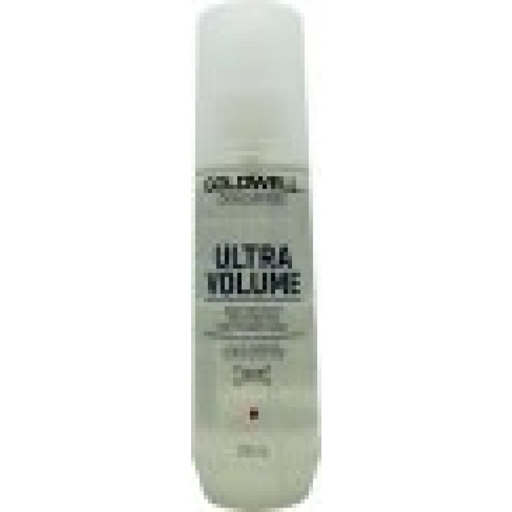 Körperpflegespray. Weißer Behälter mit Sprühkopf. Beschriftung: ULTRA VOLUME, Goldwell. Produktansicht.