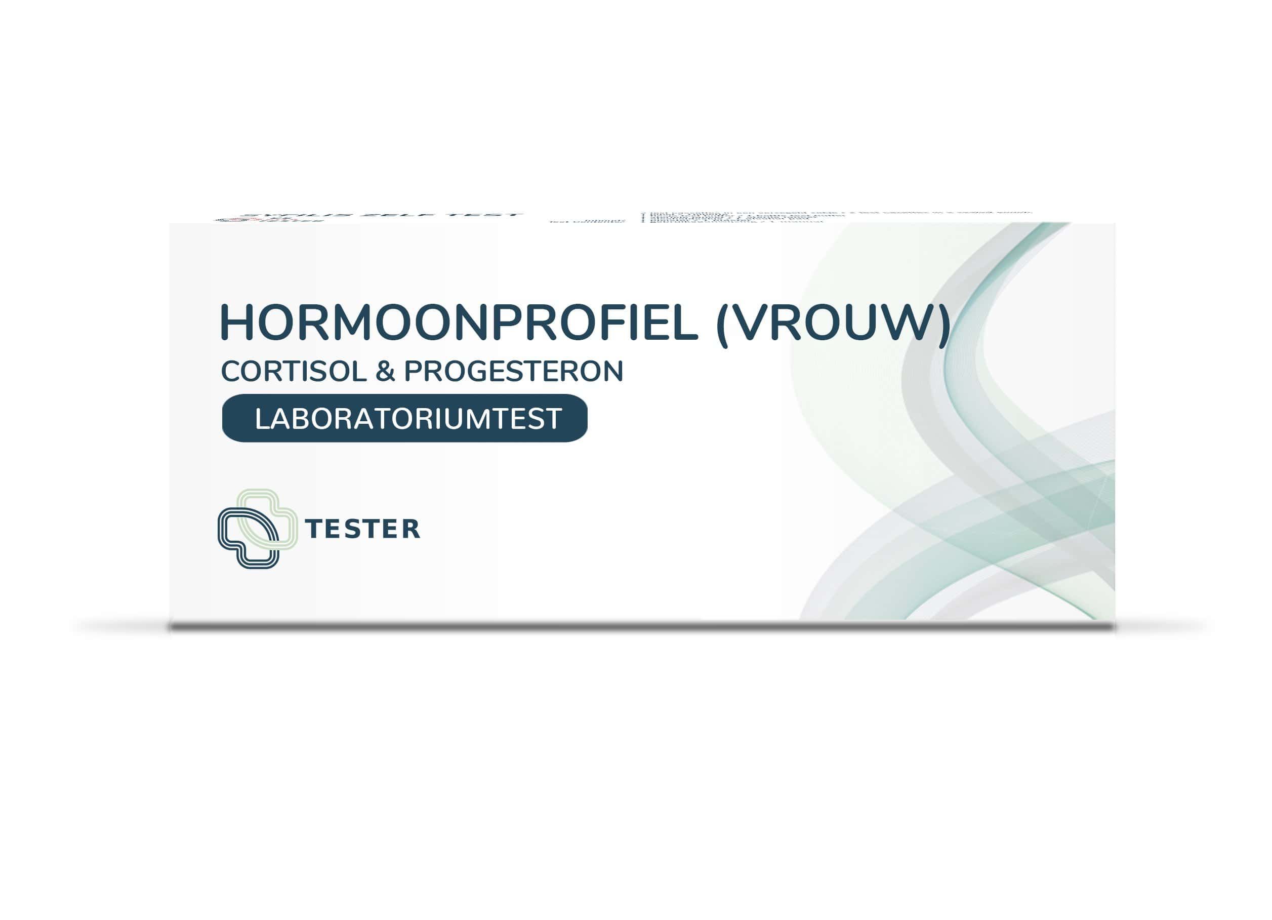 Verpackung eines Hormonprofil-Tests für Frauen, Cortisol & Progesteron, Labortest.