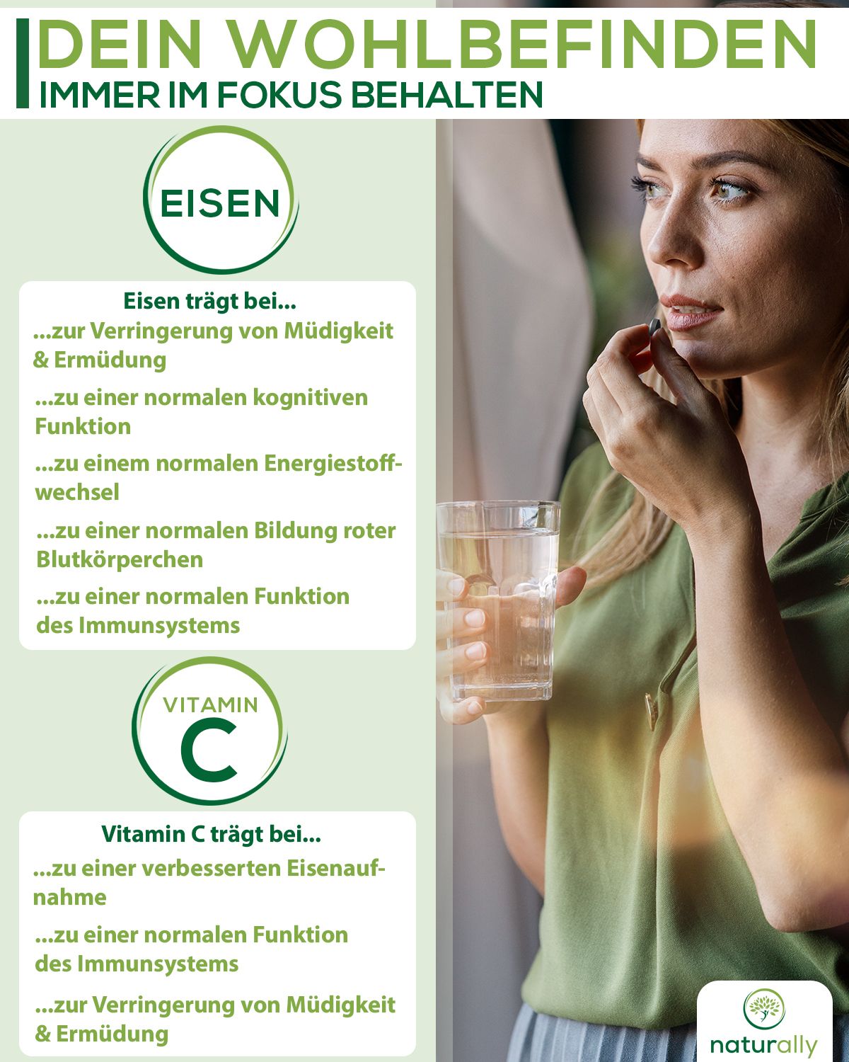 naturally Eisen und Vitamin C | 20mg Eisenbisglycinat, 40mg Vitamin C