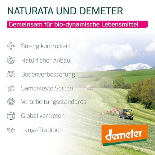 Demeter-Siegel und Naturata-Logo. Bio-dynamische Lebensmittel, streng kontrolliert.