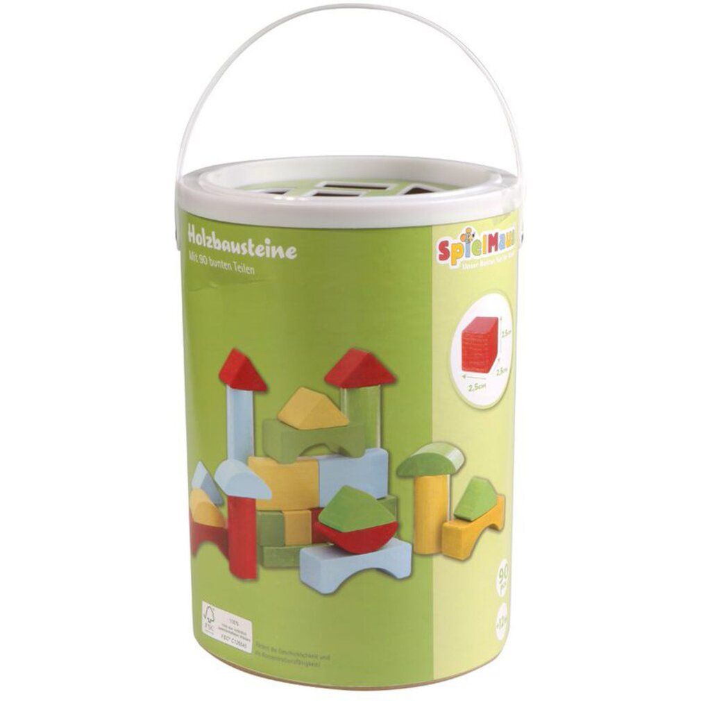 VEDES Großhandel GmbH - Ware SpielMaus Holz Bausteine in Trommel, 90 Stück, bunt