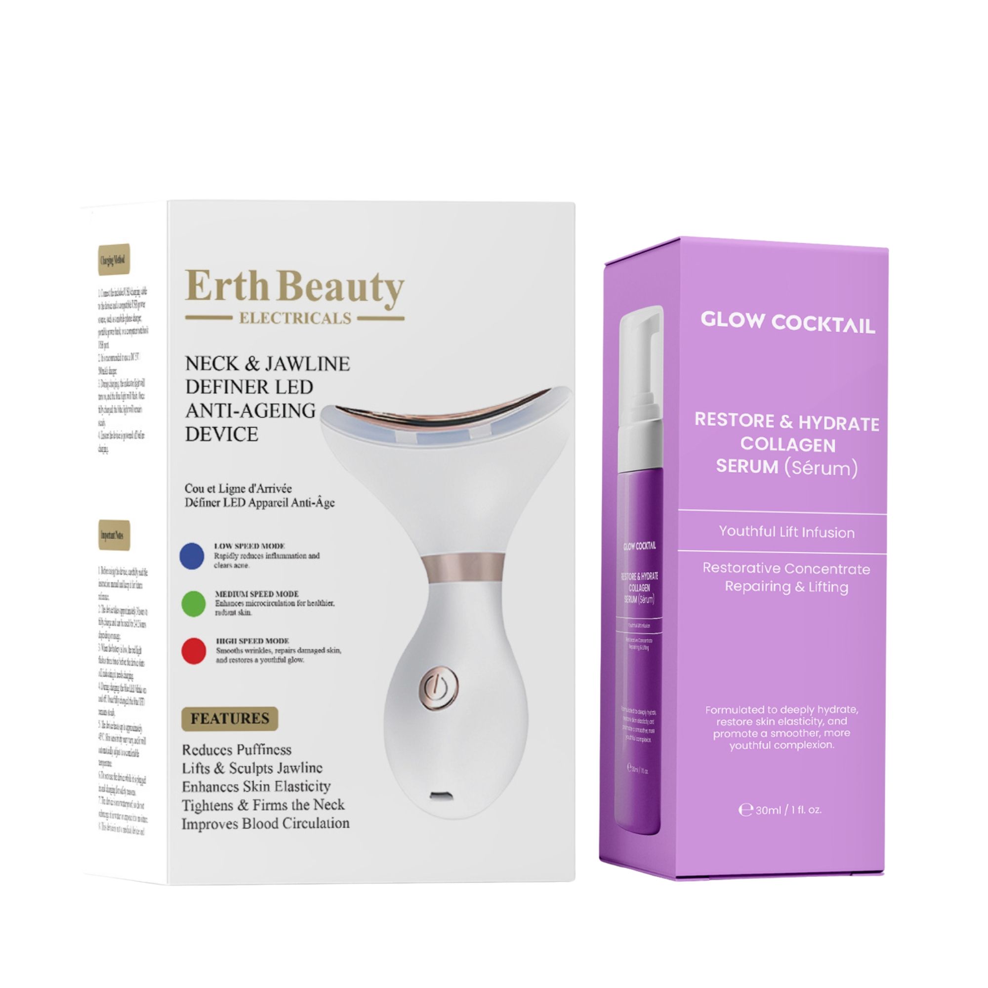 Glow Cocktail LED Anti Aging Hals und Kiefer Definer mit Kollagen Serum
