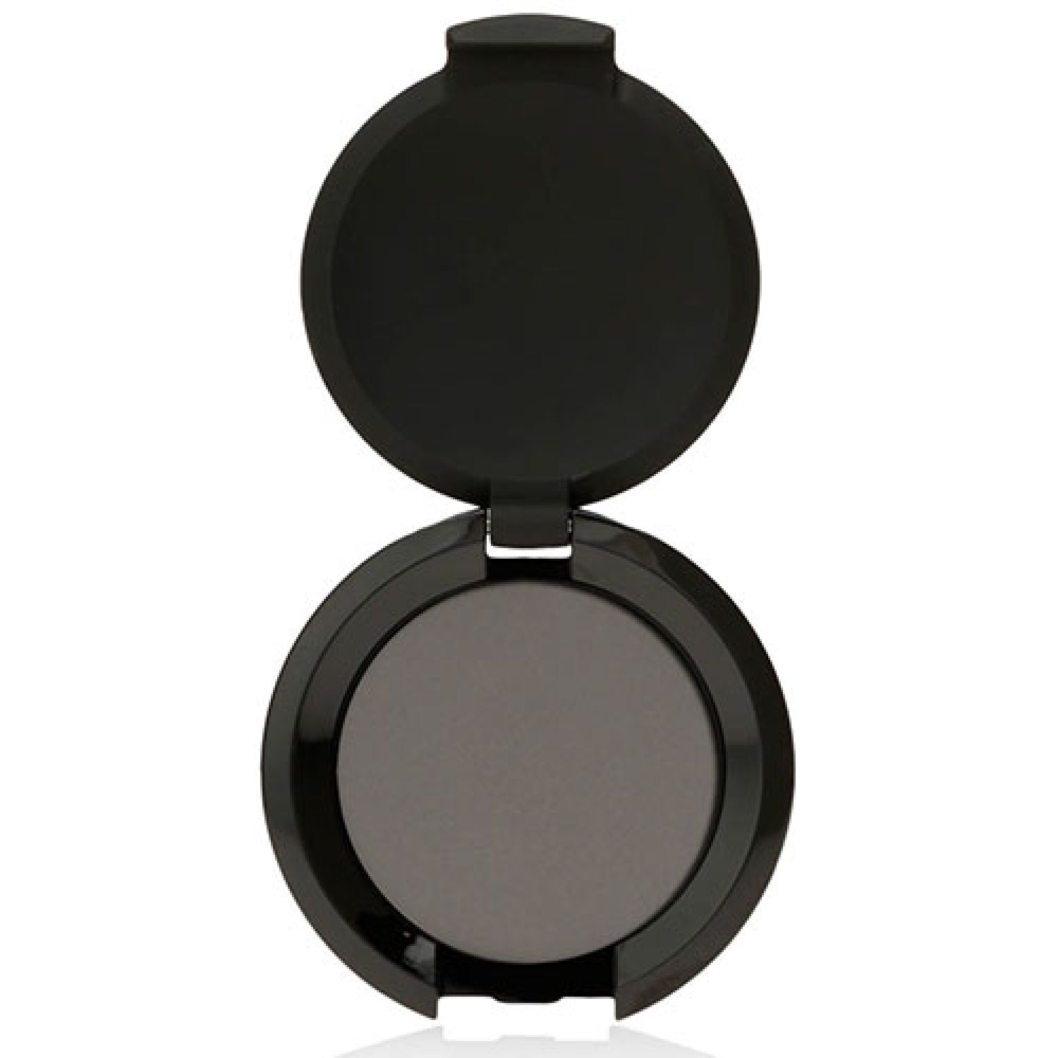 Runder, offener, schwarzer Eyes Mat Lidschatten. Grauer Lidschatten in der Mitte. Deckel oben.