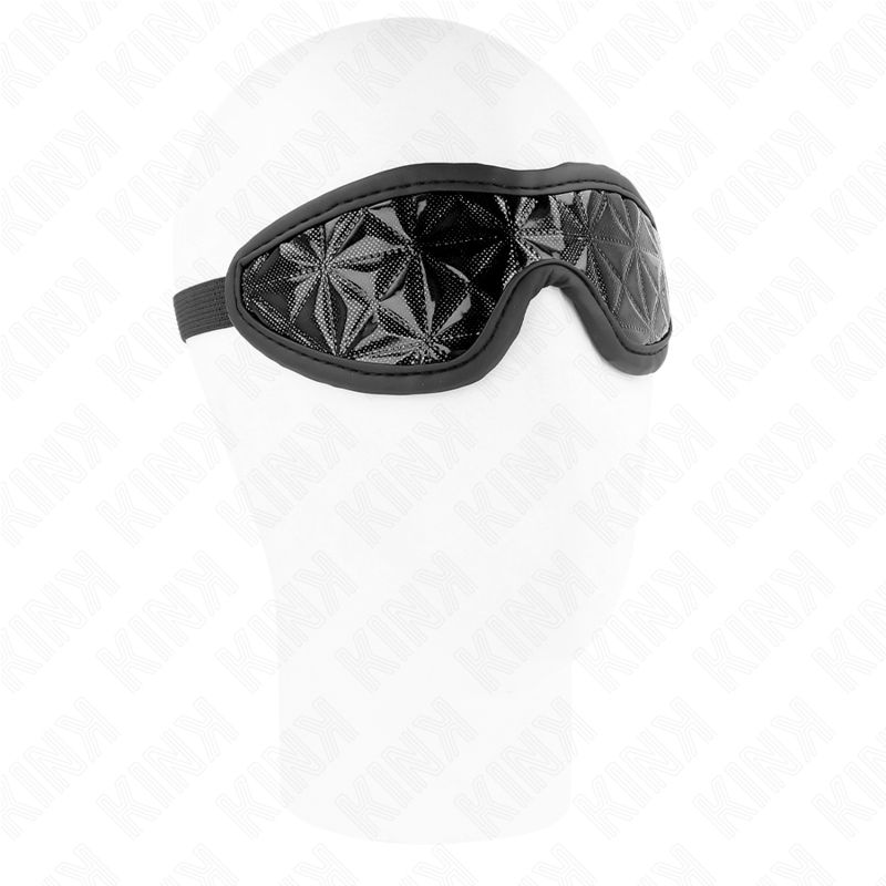 Schwarzes Stirnband mit Rautenmuster auf einem weißen Kopf. Elastisches Band. Glänzende Oberfläche.