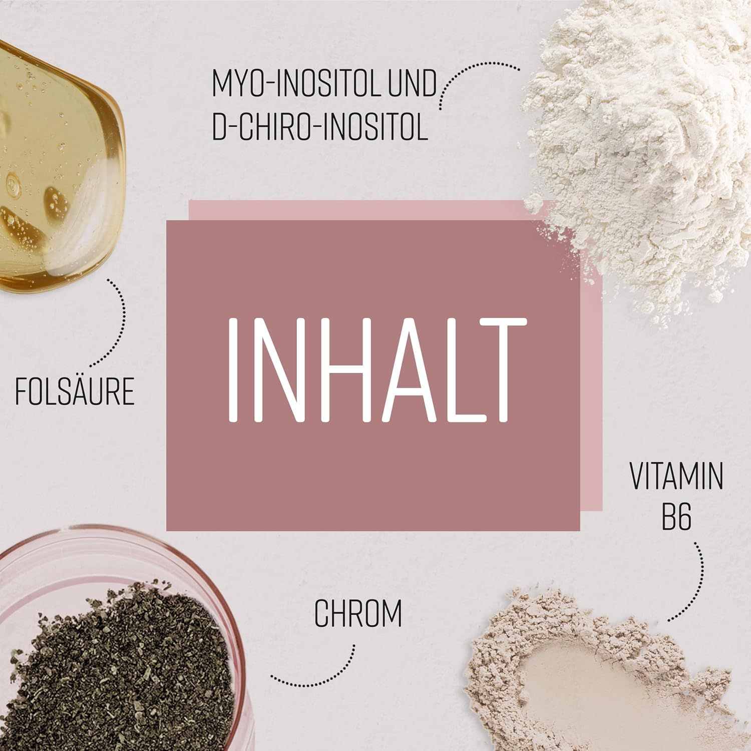 Inhaltsstoffe: Myo-Inositol, D-Chiro-Inositol, Folsäure, Vitamin B6, Chrom.