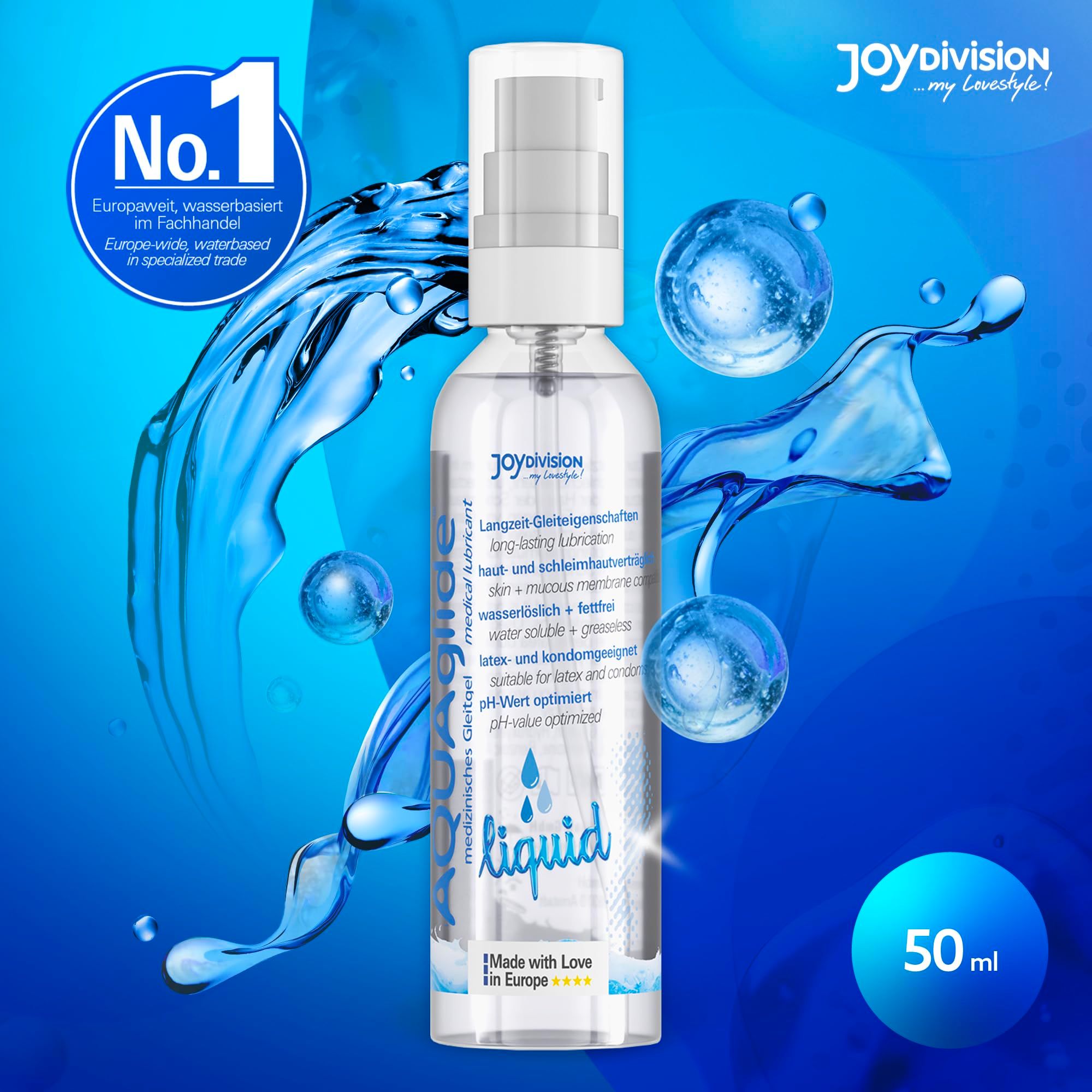 Joydivision AQUA GLIDE Liquid Gleitmittel mit Wasserspritzern, 50ml.