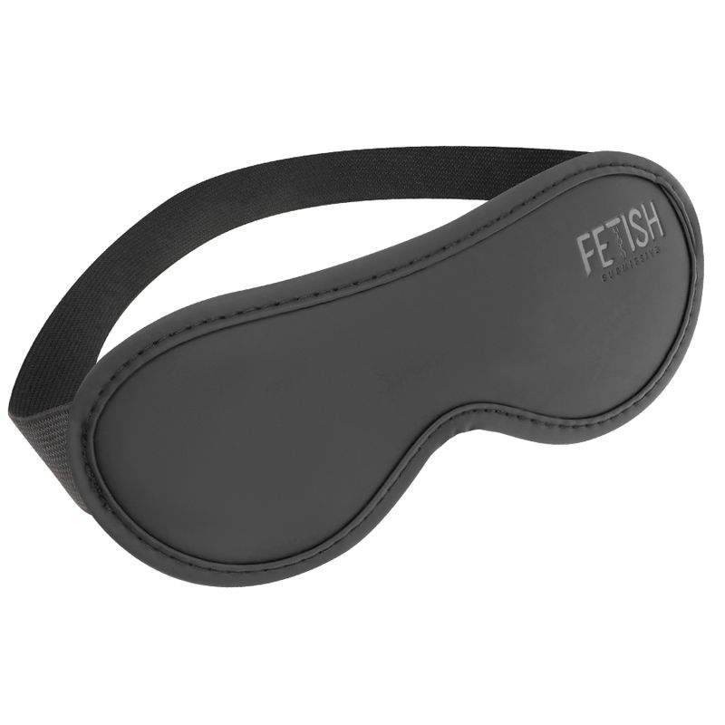 Schwarze Augenmaske mit Gummiband. Auf der Maske steht "FETISH Submissive".
