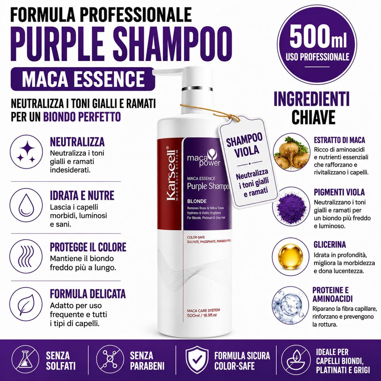 KARSEELL Violett-Shampoo Gegen Gelbstich für Blondes Graues und Weißes Haar