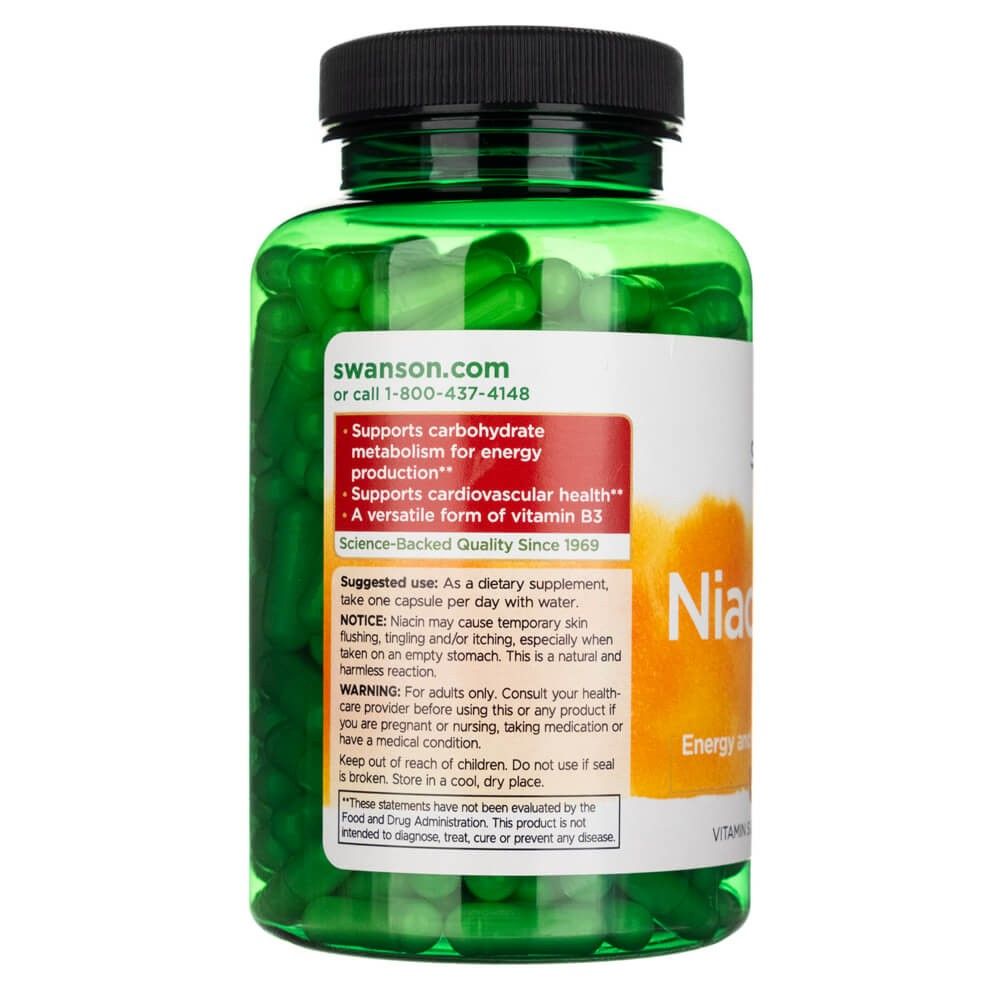 Seitenansicht einer Niacinamid-Dose mit Hinweisen zur Anwendung und Warnungen.