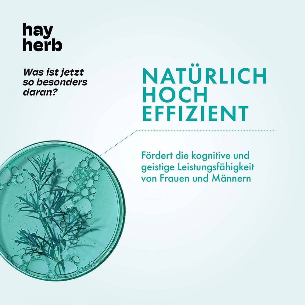 Petrischale mit grüner Flüssigkeit und Pflanzen. Text: Natürlich hocheffizient. Blauer Hintergrund.