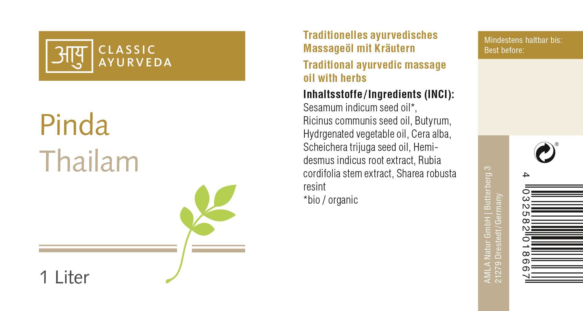 Classic Ayurveda - Pinda Thailam - Körper-Massageöl