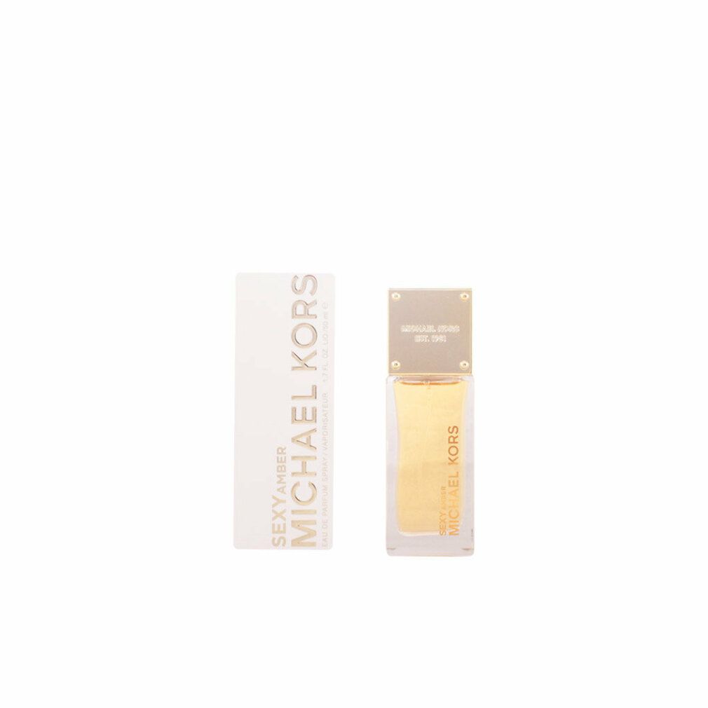 Parfümflasche und Verpackung. Flasche mit goldfarbener Flüssigkeit. Verpackung mit MICHAEL KORS-Logo und Produktnamen.