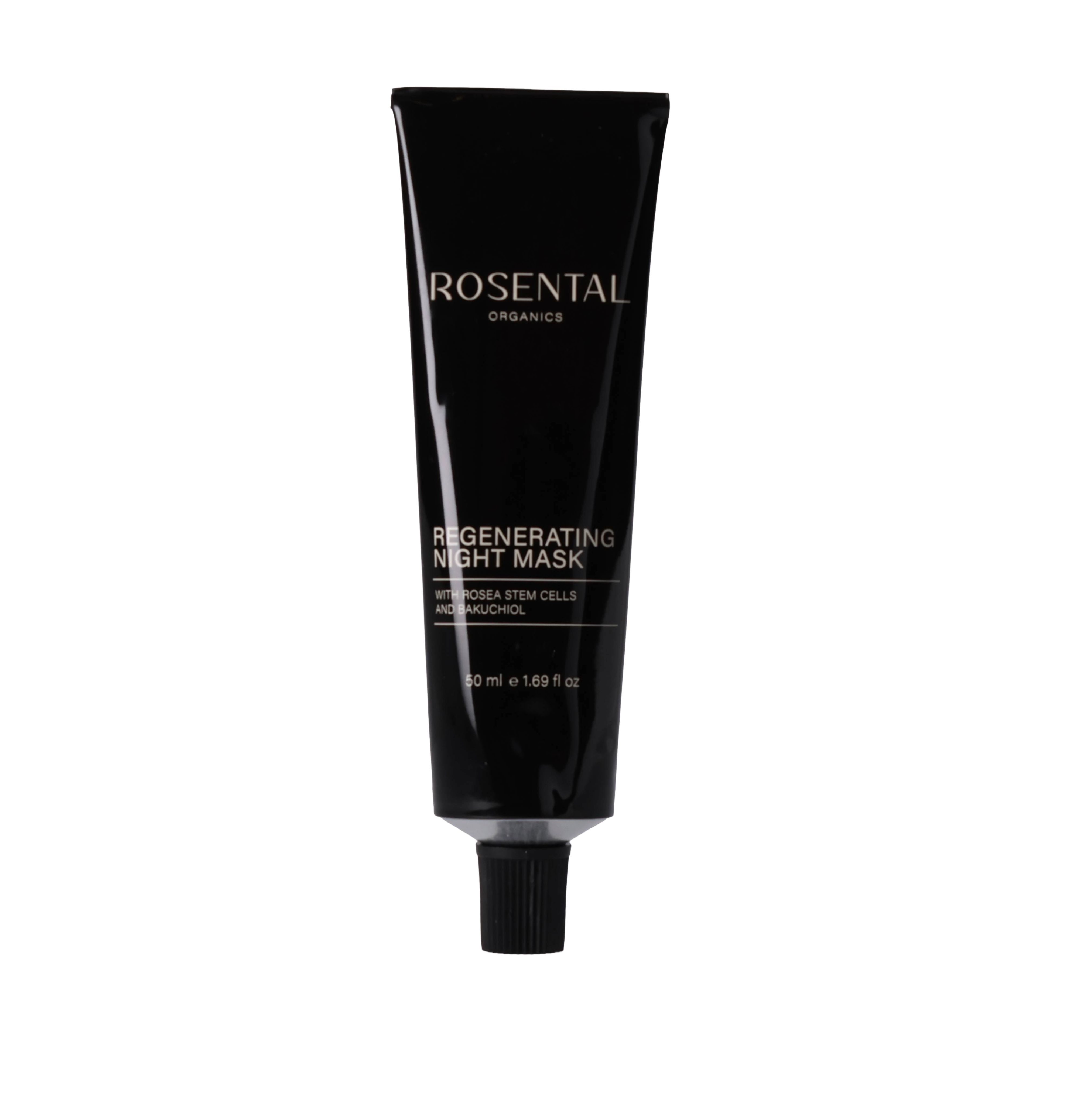 Schwarze Tube mit Aufschrift ROSENTAL ORGANICS und Regenerating Night Mask. Volumen: 50 ml.