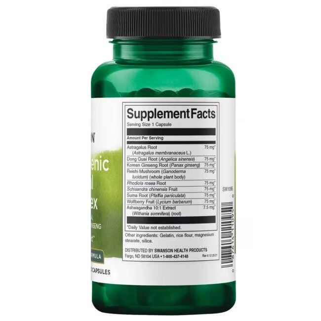 Grüne Flasche mit schwarzem Deckel. Rückseite mit Nährwertangaben und Zutatenliste. Enthält 60 Kapseln.