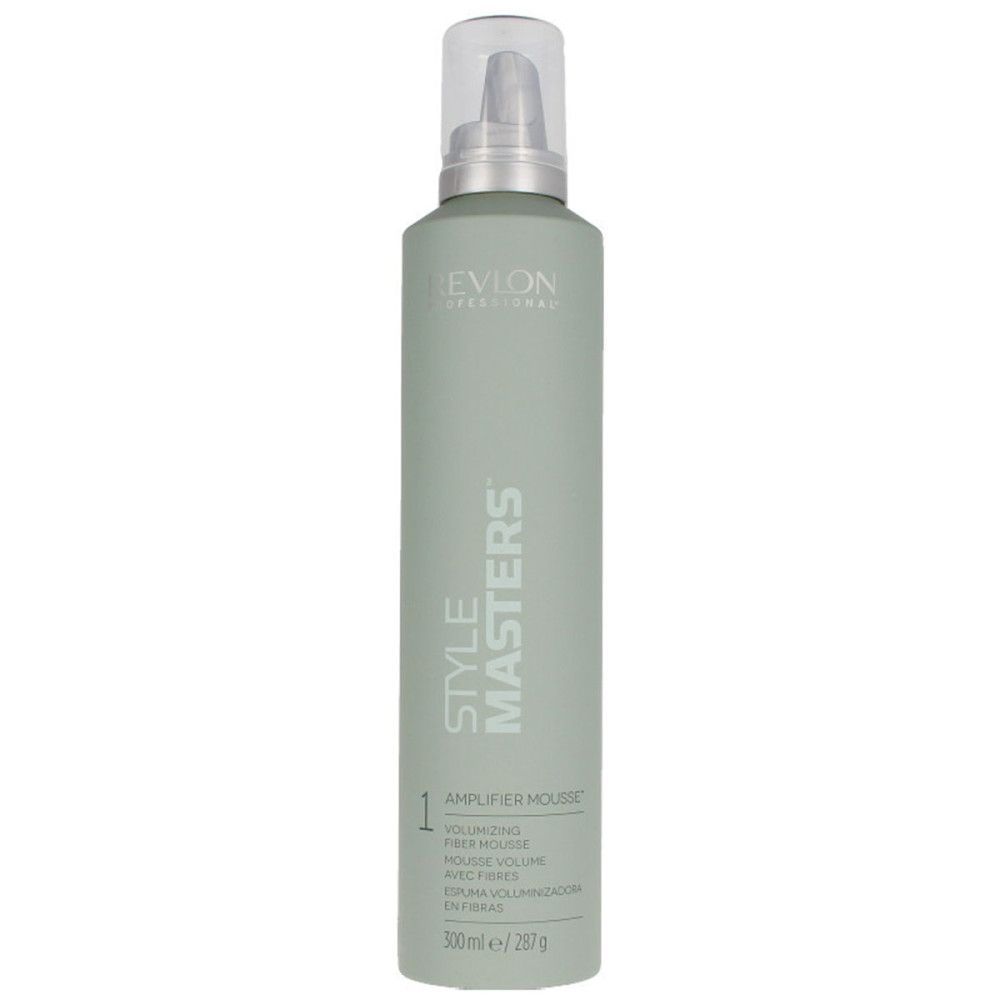 Grüne Flasche mit Sprühkopf. Aufschrift: Revlon Professional, Style Masters, Amplifier Mousse. Volumenangabe: 300ml.
