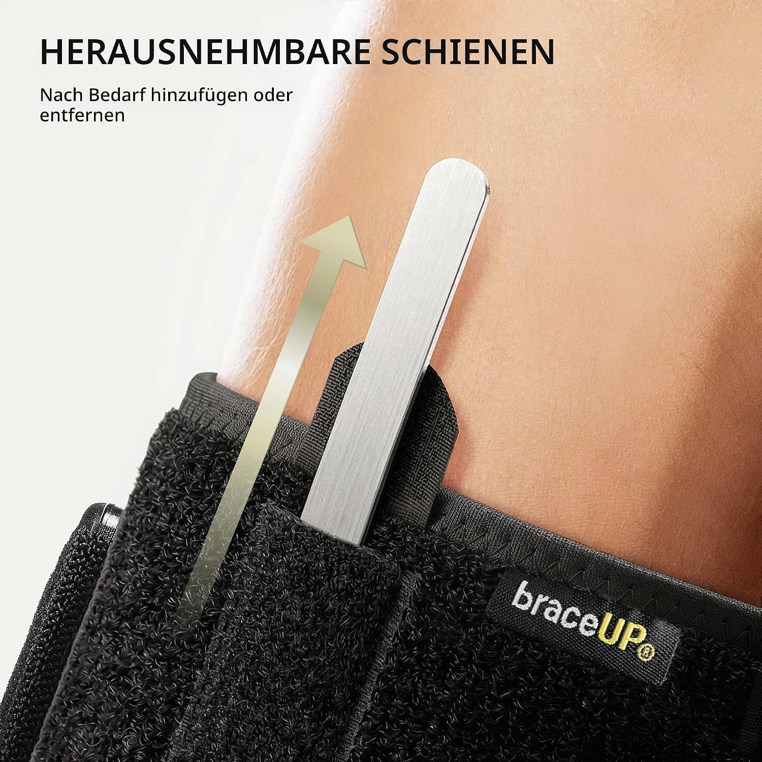 Anlegen einer Ellenbogenbandage mit Klettverschluss.