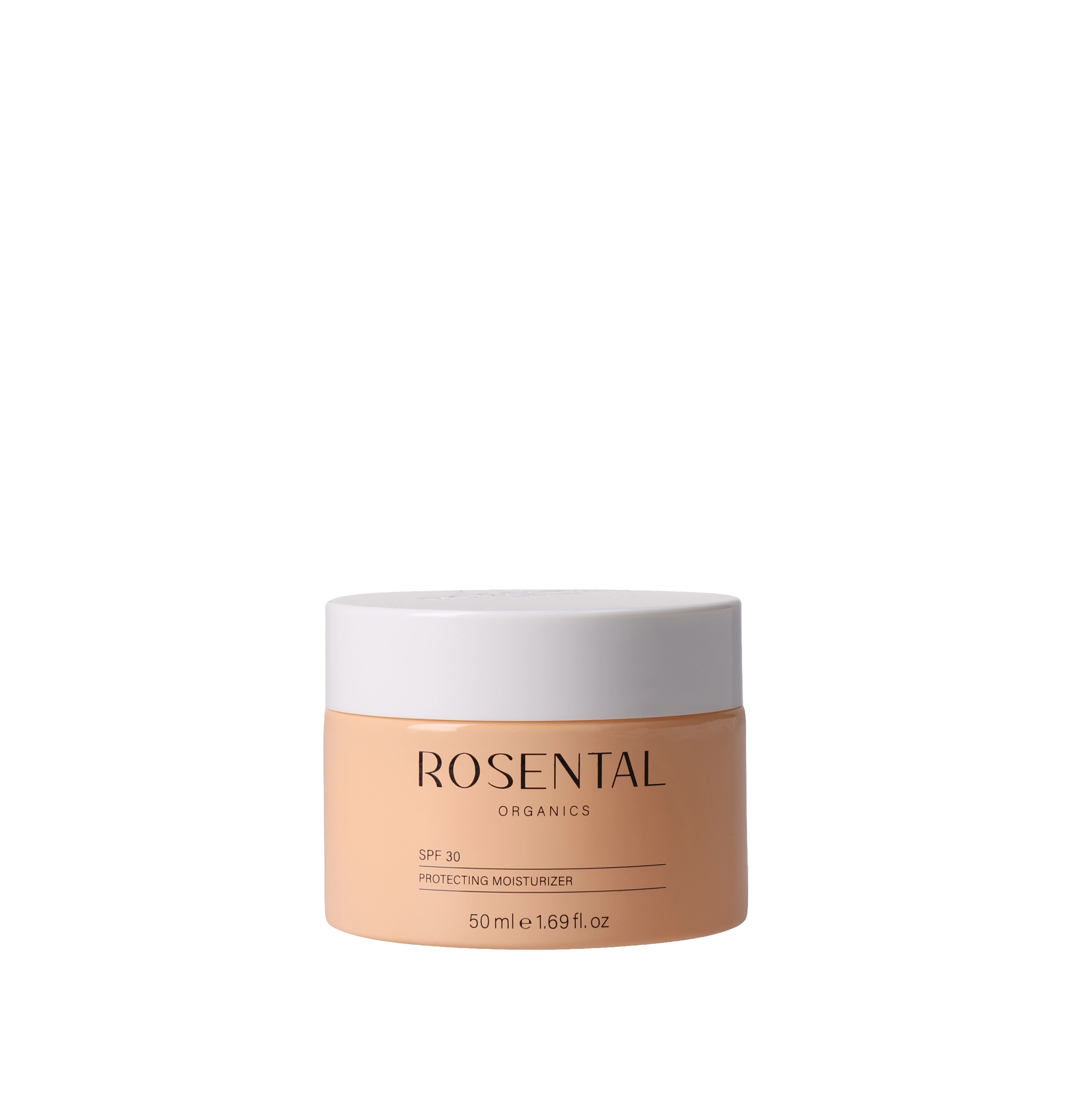 Creme-Dose mit weißem Deckel. Aufschrift ROSENTAL. Text darunter: SPF 30. Protecting Moisturizer. 50 ml.