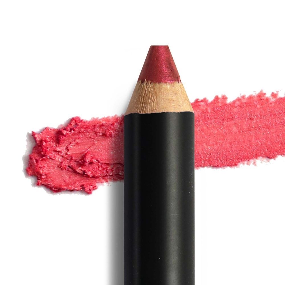 Roter Augenstift und Farbabstrich. Schwarzer Stift mit roter Spitze. Farbabstrich daneben.