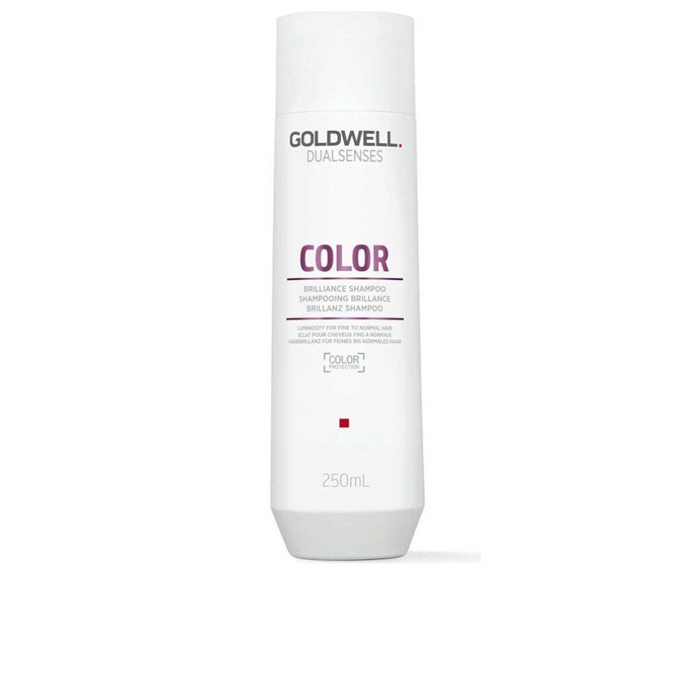 Goldwell Dualsenses Color Brilliance Shampoo. Weiße Flasche mit roter und lila Schrift. 250ml Volumen. Produkt steht aufrecht.