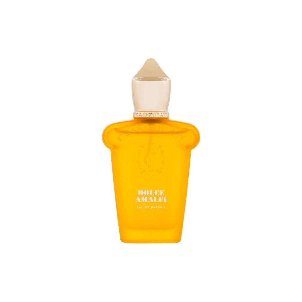 Gelbe Flasche mit goldfarbenem Verschluss. Aufschrift "Dolce Amalfi".