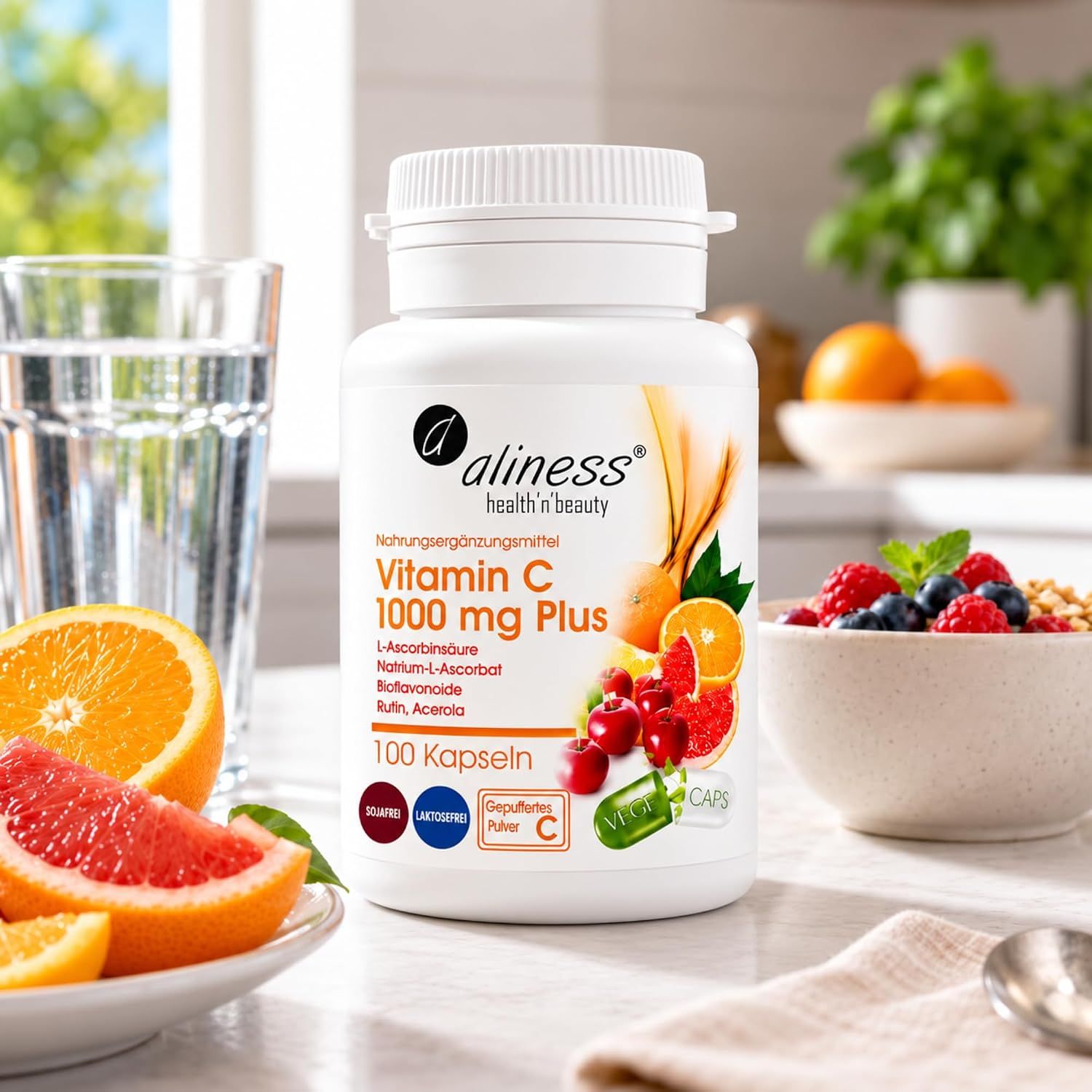 Aliness Vitamin C 1000 mg Plus Kapseln, 100 Stück.