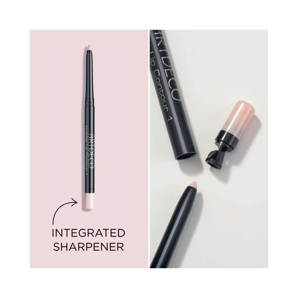 Artdeco Unsichtbarer Lippenkonturenstift. Stift mit integriertem Spitzer. Produktname und Marke sichtbar.