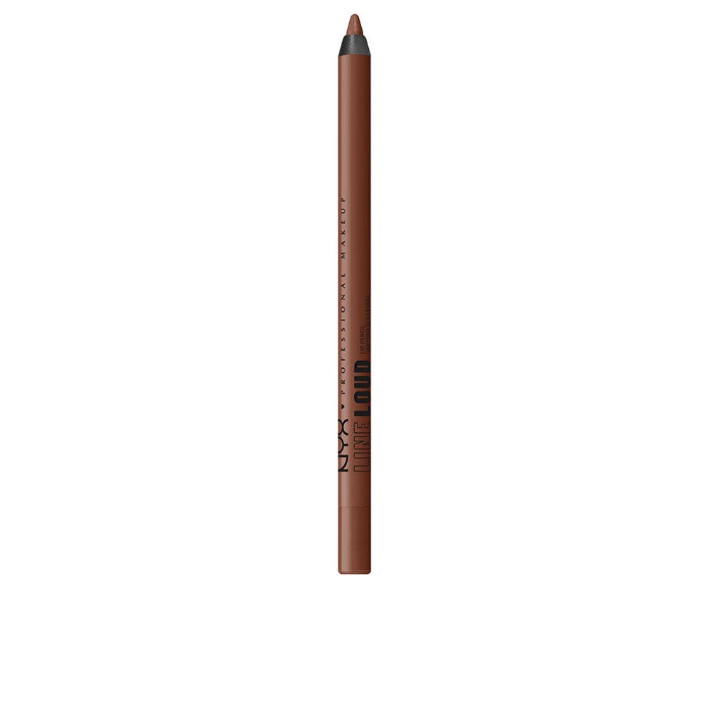 Brauner Lipliner-Stift mit Schriftzug. Aufschrift: NYX Professional Makeup LOUD.