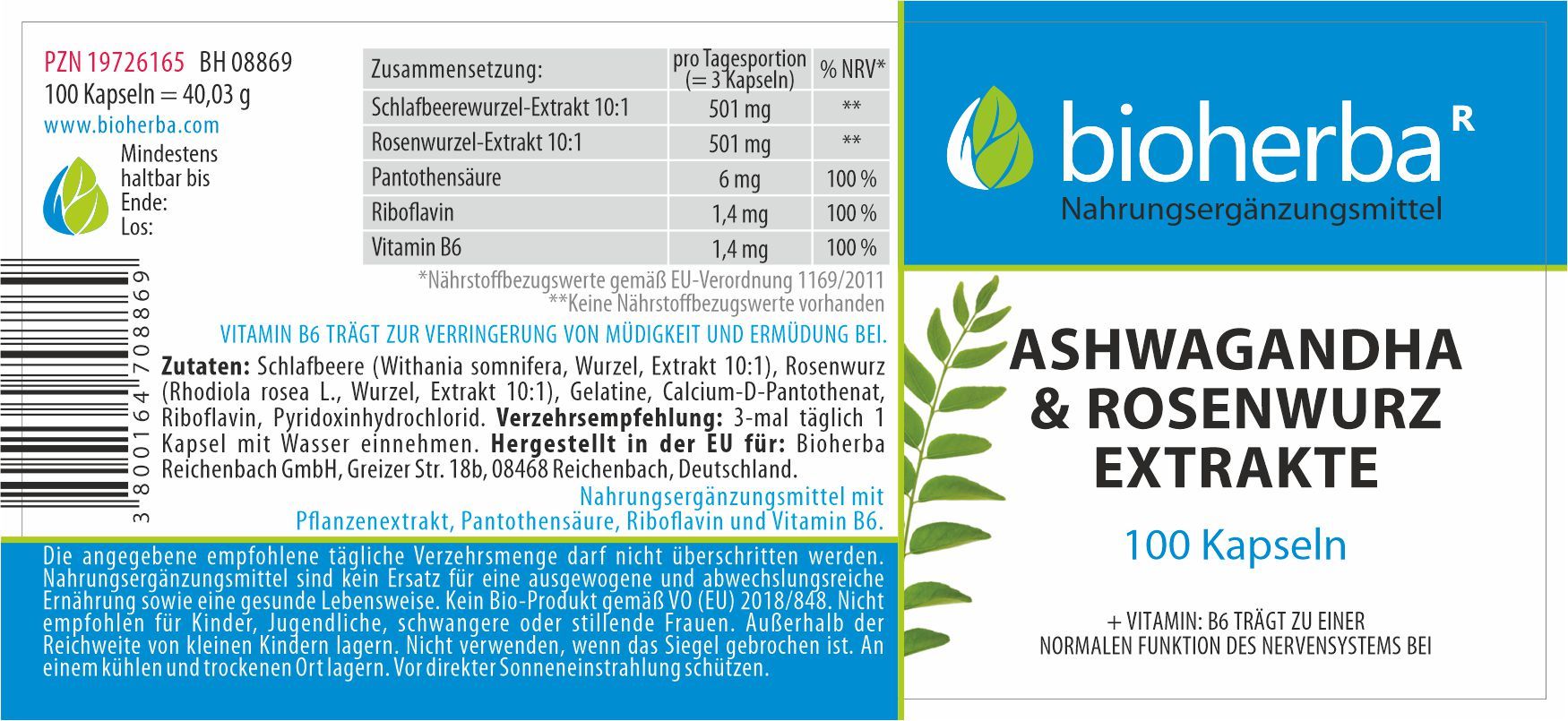 Bioherba Ashwagandha & Rosenwurz Extrakte Kapseln