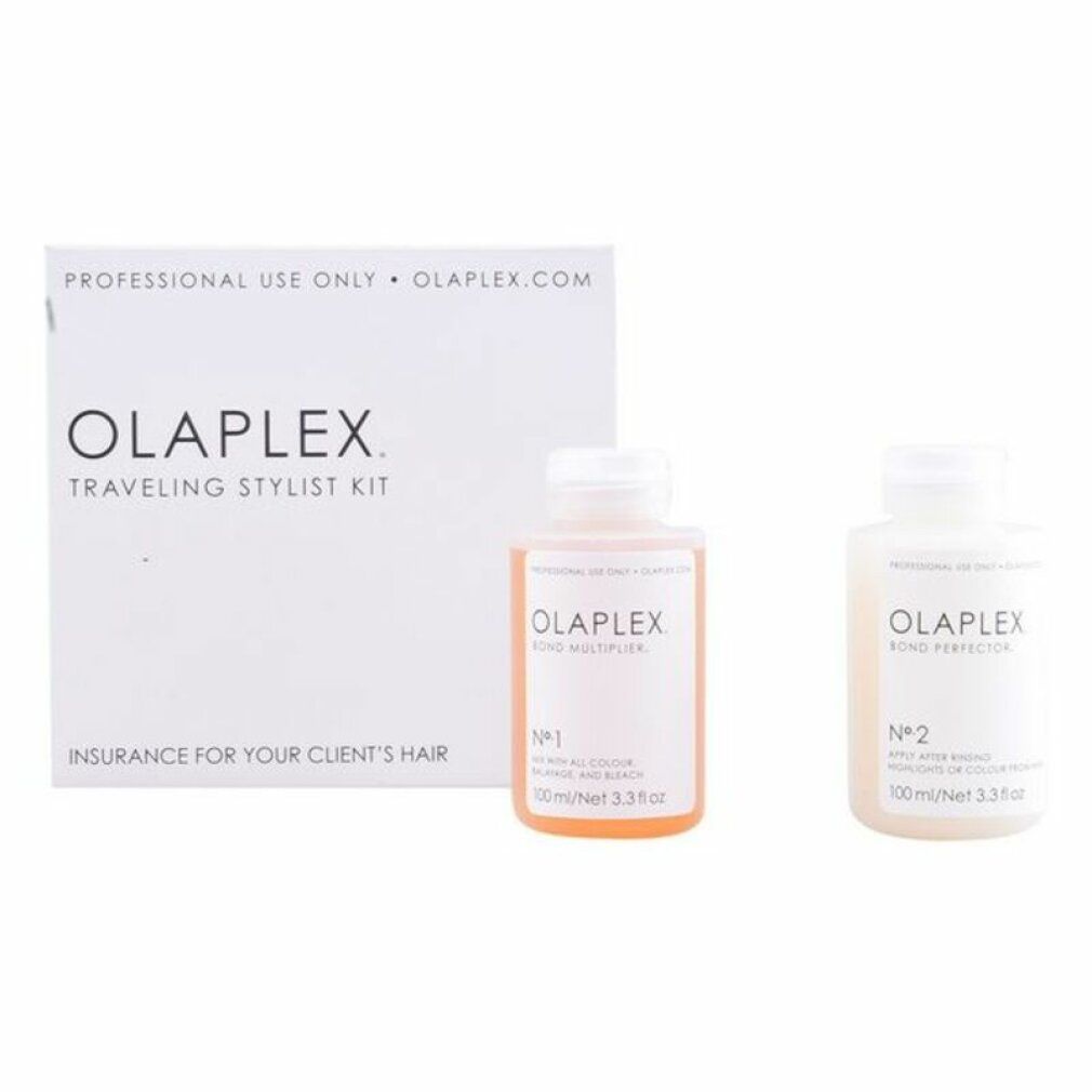 Olaplex Traveling Stylist Kit Box mit einer Flasche Nr. 1 und einer Flasche Nr. 2.
